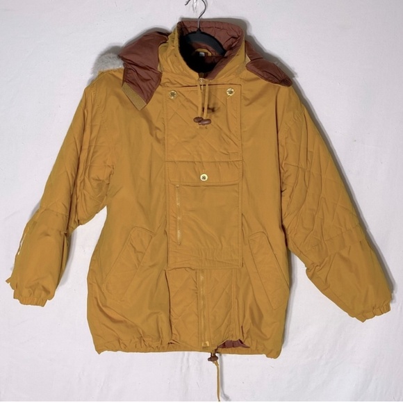 Vintage 90s Elements Mustard Yellow Coat With Removable Hood M - Picture 16 of 16